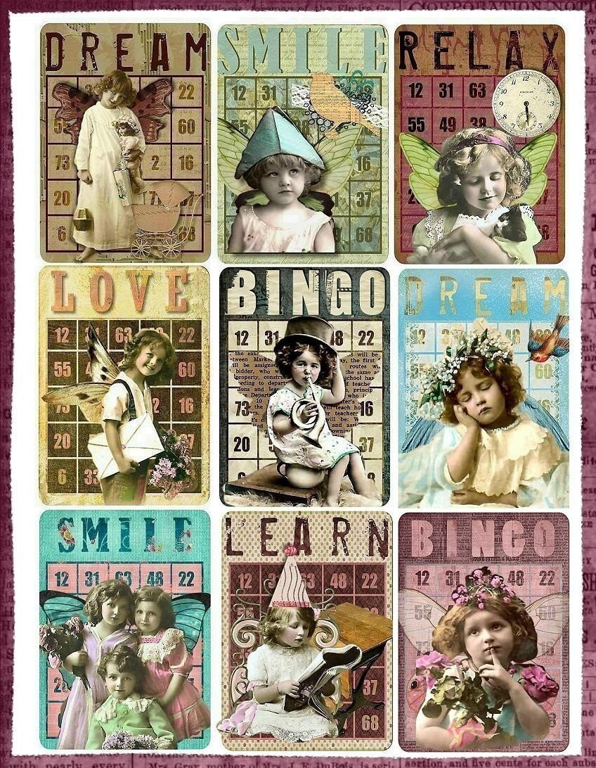Altered Art Bingo Cards with Vintage Children for Tags or ATC INSTANT…