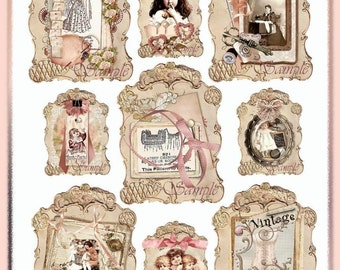 Tag di carta da cucito vittoriano Cottage Chic digitale stampabile DOWNLOAD immediato