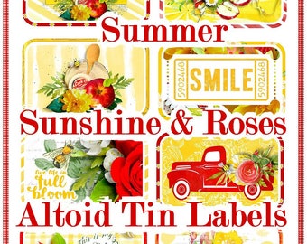 Summer Sunshine and Roses Altoid Tin Labels - Digital Printable - INSTANT DOWNLOAD