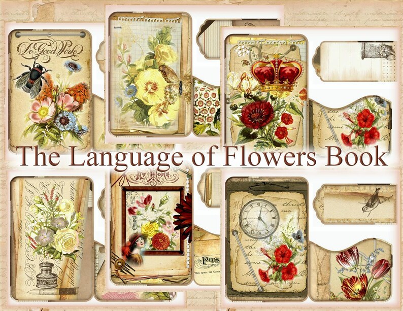 The Language of Flowers Vintage Mini Book Kit With Tags, Pockets