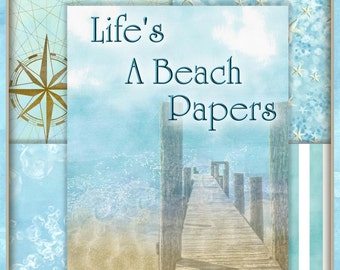 Life's a Beach Cottage Chic Seaside Background Papers for Scrapbooks, Cards, Crafts INSTANT DOWNLOAD Digital Printable