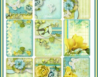 Cottage Chic ATC Backgrounds Roses, Butterflies, Ivy, Lace Shabby Digital Printable - INSTANT DOWNLOAD