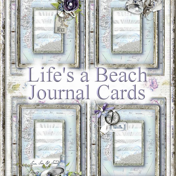 Life's a Beach Journal Cards/ Tags Summer Seashore Vacation Digital Printable - INSTANT DOWNLOAD