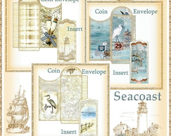 SEACOAST DREAMS Vintage Journal/Mini Book  Kit with 23 Pages, 77 Embellishments Digital Instant Nautical Download Printable + Bonus Collages