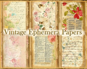 Vintage Ephemera Journal Papers - Dictionary, Menu, Calendar, Notecard, Handwriting - Digital Printable - INSTANT DOWNLOAD