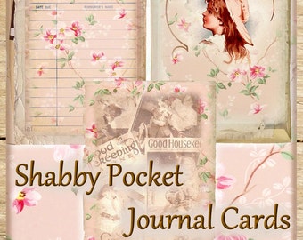 Shabby Pocket Journal Cards Set of 6 Vintage Digital Printable INSTANT DOWNLOAD