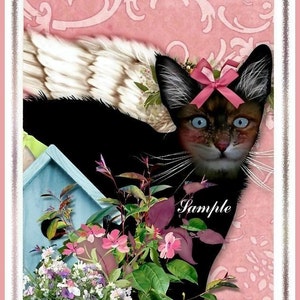 Cottage Chic Fur Angel Cat Tag Set Digital Printables DOWNLOAD IMMEDIATO immagine 2