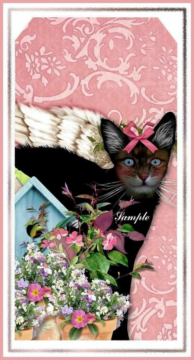 Cottage Chic Fur Angel Cat Tag Set Digital Printables DOWNLOAD IMMEDIATO immagine 2