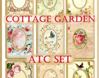 Cottage Garden Vintage ATC Set Digital Printable INSTANT DOWNLOAD