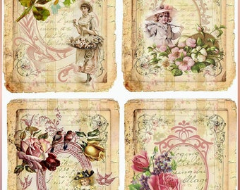 Vintage Victorian Roses Set of 8 Papers Mini Collages Maud Humphrey Children U-PRINT  INSTANT DOWNLOAD