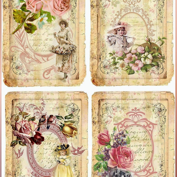 Vintage Victorian Roses Set of 8 Papers Mini Collages Maud Humphrey Children U-PRINT  INSTANT DOWNLOAD