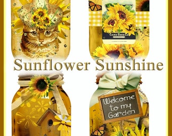 INSTANT DOWNLOAD Sunflower Sunshine Mason Jar Collage Diecuts for Tags, Cards, Scrapbooks, Digital, Printable