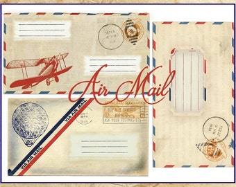 Vintage Air Mail Envelopes Embellishments Set Digital Printable INSTANT DOWNLOAD