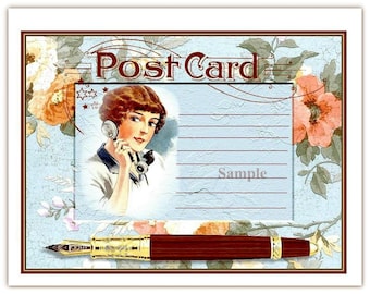 Vintage  Postcards Lovely Ladies for Tags, Cards, Scrapbooks, Journals - Digital Printable - INSTANT DOWNLOAD