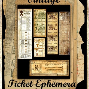 Vintage Ticket Ephemera for Junk Journals, Paper Crafts - Digital Printable - INSTANT DOWNLOAD