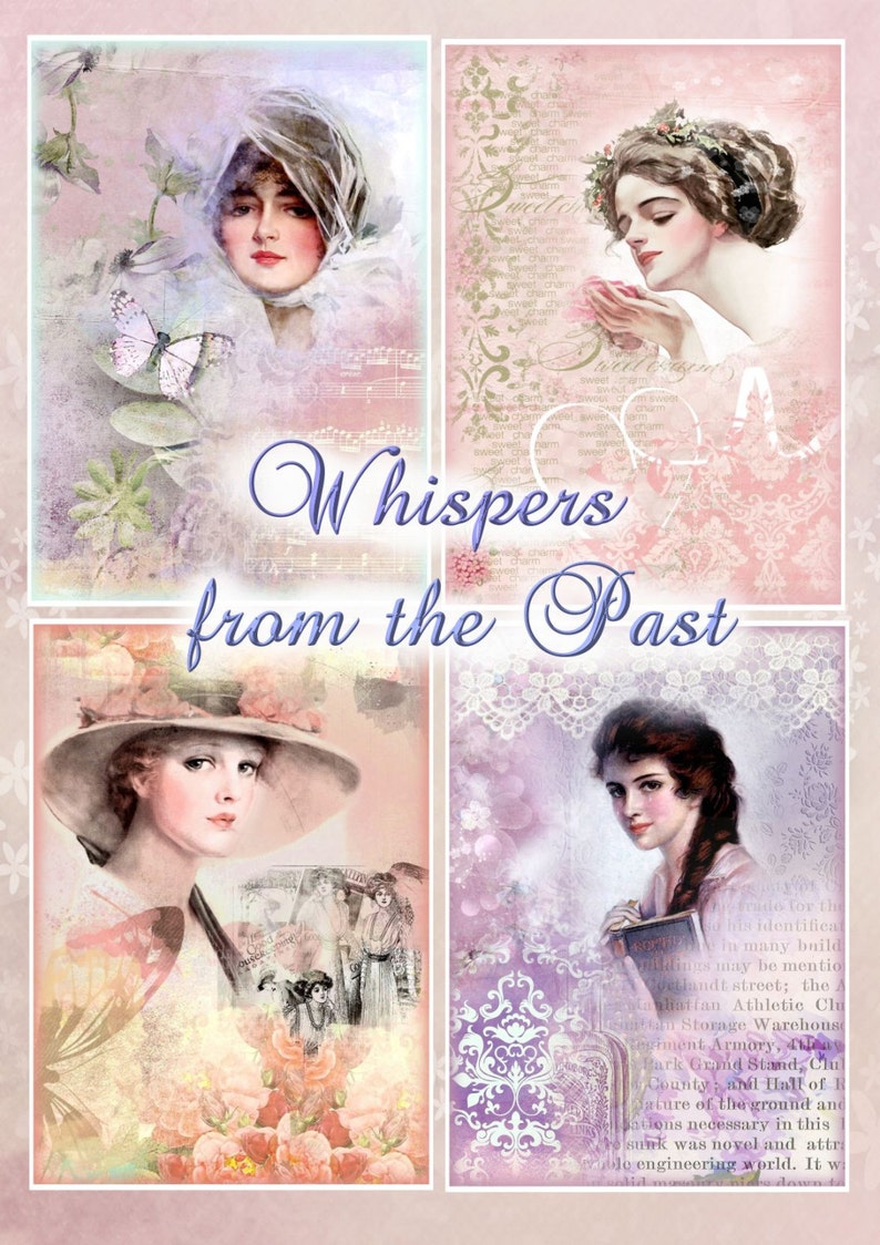 Whispers from the Past Collection of 4 Collages and BONUS Tags Cottage Chic Instant Download Digital Printable image 1