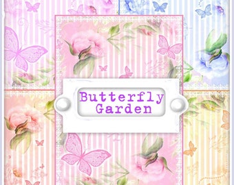 Butterfly Garden Cottage Chic Backing Background Papers for Scrapbooks, Cards, Crafts INSTANT DOWNLOAD Digital Printable