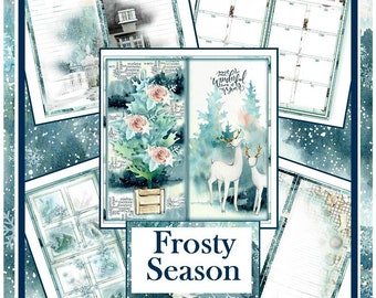 Frosty Season Planner/ Traveler's Notebook /Junk Journal Kit with 33 Pages with  138 elements Winter/ Christmas Printable DOWNLOAD