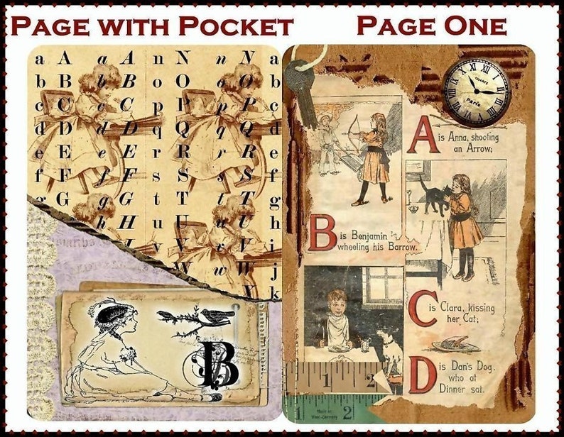 Vintage Primer Mini Journal Board Book Project 10 Pages With Pockets