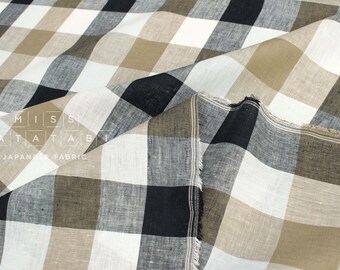 DEADSTOCK Japanese Fabric 100% Linen Check Plaid - 49 -  50cm