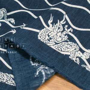 Shokunin Collection Hand-printed Japanese Fabric Ryu Dragon - 9A - 50cm