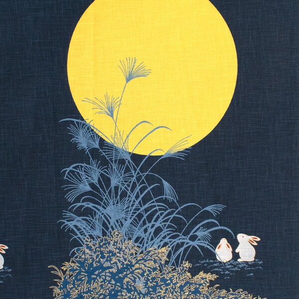 Shokunin Collection Hand-printed Japanese Fabric Panel Otsukimi, Night of the Harvest Moon - 50cm