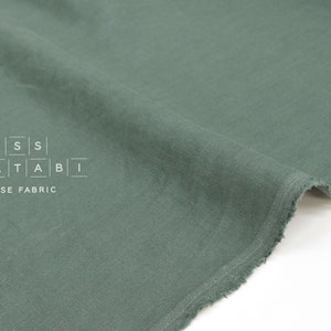 Japanese Fabric 100% washed linen - dark sage green 118 -  50cm