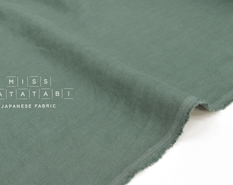 Japanese Fabric 100% washed linen - dark sage green 118 -  50cm