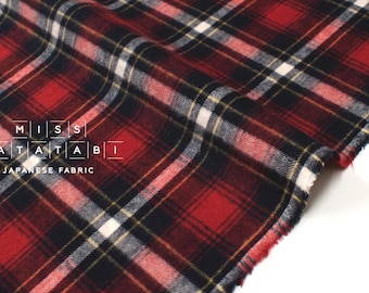 DEADSTOCK Japanese Fabric Yarn-dyed Brushed Plaid - red - 50cm