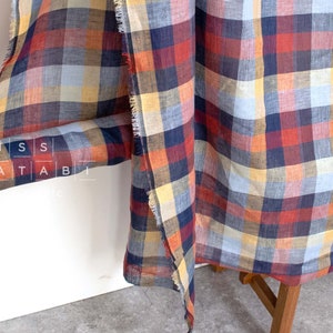 DEADSTOCK Japanese Fabric 100% Linen Check Plaid 37 50cm image 3