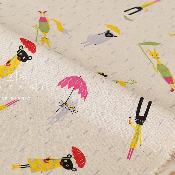 Japanese Fabric Animals in the Rain - natural - 50cm