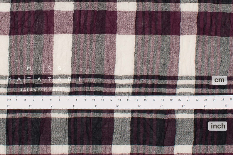 Japanese Fabric Shokunin Collection Yarn-Dyed Plaid berry and eggplant 50cm image 2