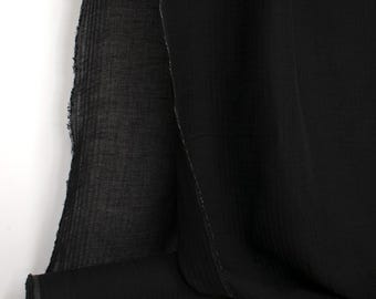 DEADSTOCK Japanese Fabric Washed Herringbone Linen Voile - black - 50cm