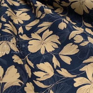 DEADSTOCK Japanse stof winderig bloemen - blauw - 50 cm