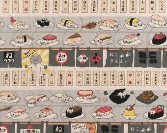 Japanese Fabric Sushi Cats Canvas - E - 50cm