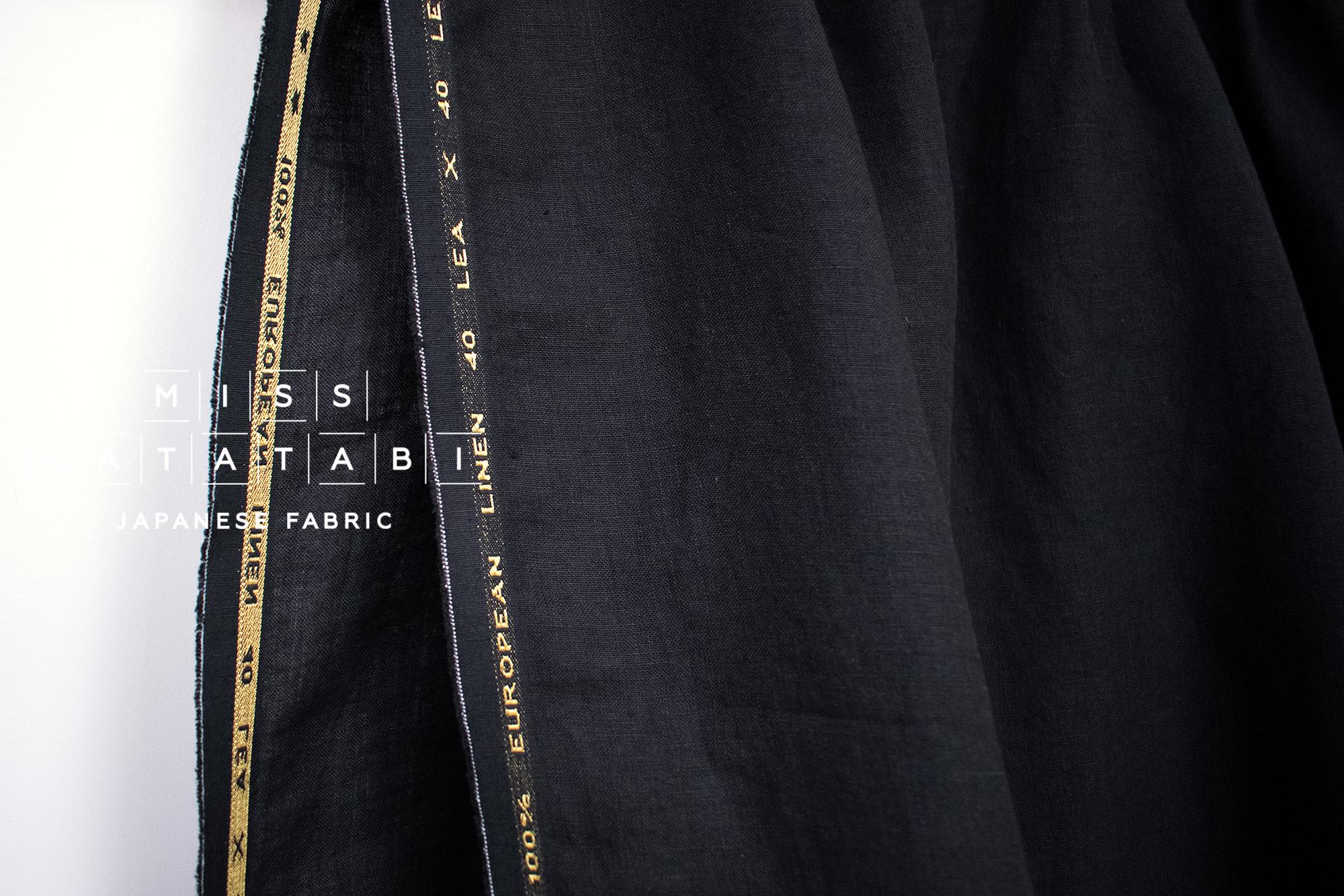 DEADSTOCK Japanese Fabric Shokunin Collection Orihimedaki Washed Linen - black - 50cm