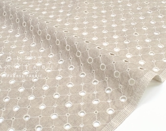 DEADSTOCK - Japanese Fabric Embroidered Eyelet Linen - ecru - 50cm