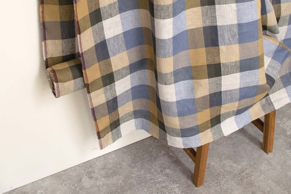 DEADSTOCK Japanese Fabric 100% Linen Check Plaid - 23 - 50cm - Etsy