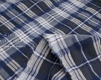 Japanese Fabric Shokunin Collection Yarn-Dyed Wool Plaid - navy blue - 50cm