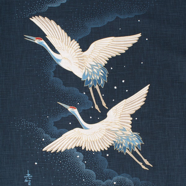 Shokunin Collection Hand-printed Japanese Fabric Panel Flying Cranes - 50cm