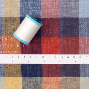 DEADSTOCK Japanese Fabric 100% Linen Check Plaid 37 50cm image 2