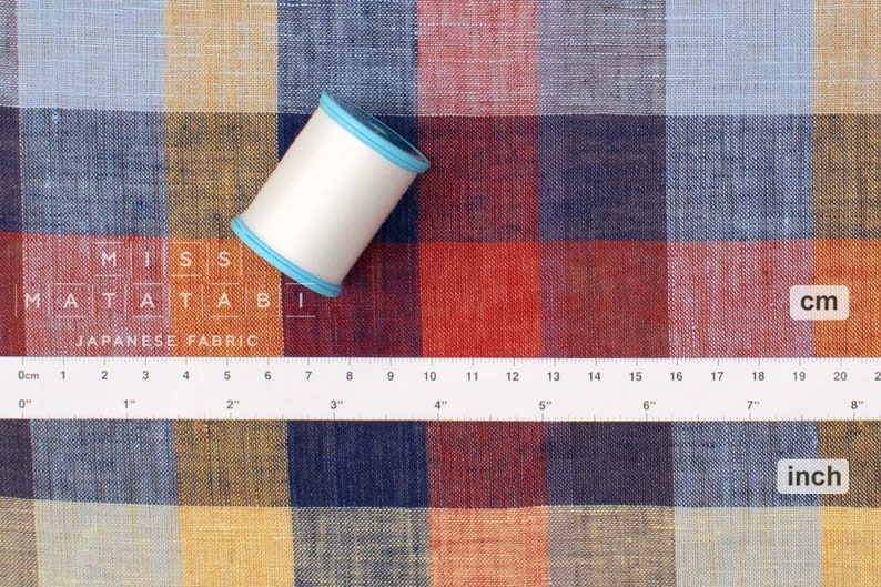 DEADSTOCK Japanese Fabric 100% Linen Check Plaid 37 50cm image 2