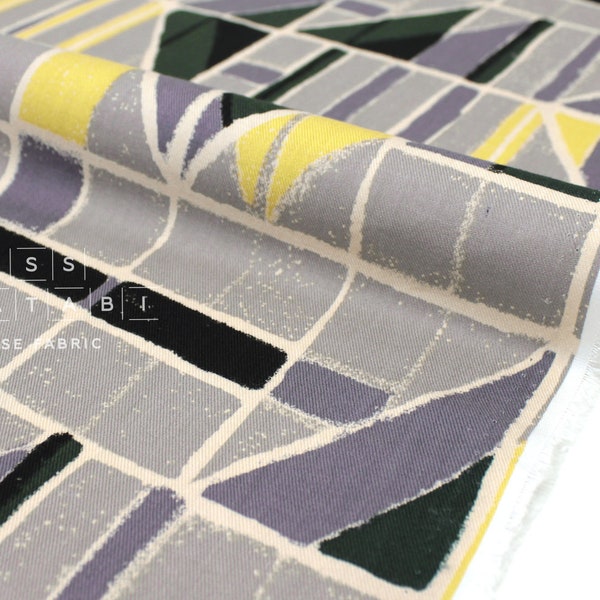 Japanese Fabric Windows Brushed Rayon Twill - grey, forest green, yellow - 50cm