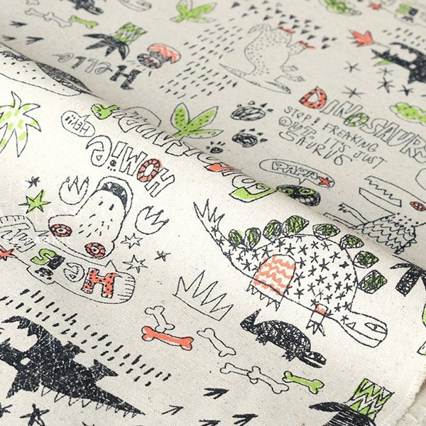 Japanese Fabric Kei Fabric Go Go Dinosaur - natural - 50cm