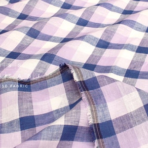 DEADSTOCK Japanese Fabric 100% Linen Check Plaid - 1 -  50cm