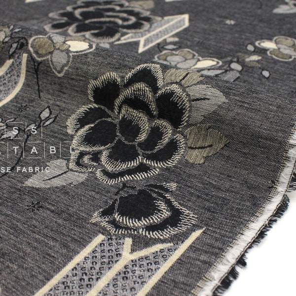 Japanese Fabric - Yarn Dyed Jacquard Woven Ya Gasuri - black, latte - 50cm