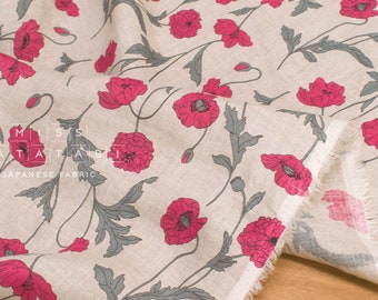 Tela japonesa 100% lino Hokkoh Amapolas III - rosa - 50 cm