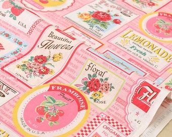 Japanese Fabric Atsuko Matsuyama Fruit Label - pink - 50cm