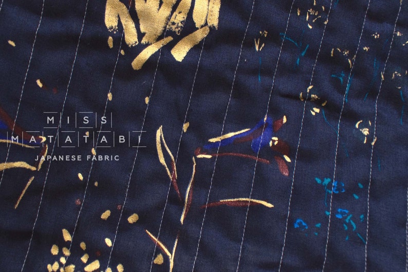 nani IRO Kokka Japanese Fabric PAL Quilted Linen D navy blue 50cm image 5