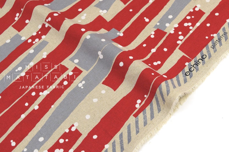 Japanese Fabric Kokka Echino Tansan red grey metallic Etsy